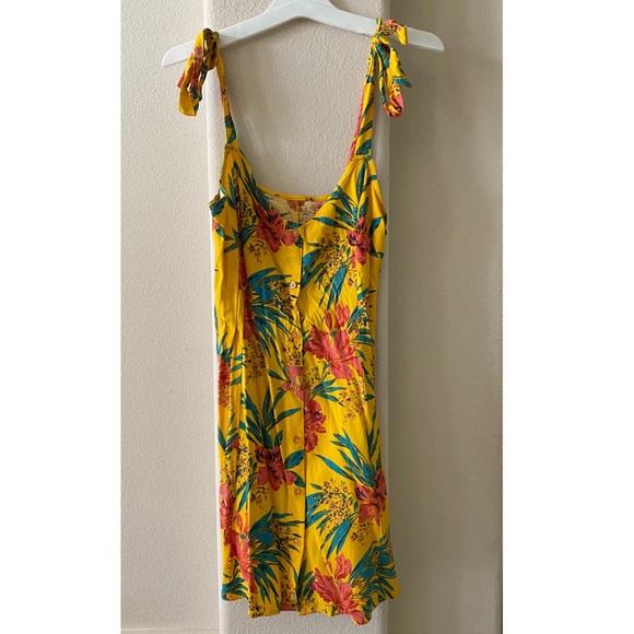 Yellow Tropical Tie-Strap Mini Dress - Picture 3 of 4